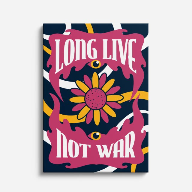 cuadro canvas 70s psicodelia long live not war flores vertical