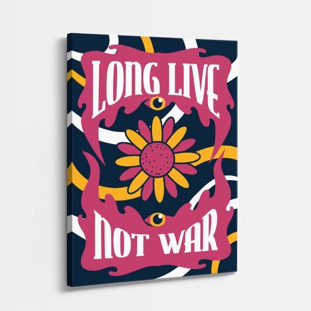 cuadro canvas 70s psicodelia long live not war flores vertical