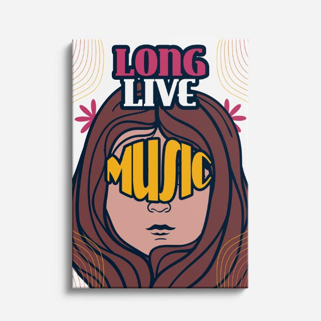 cuadro canvas 70s psicodelia long live music chica retro vertical