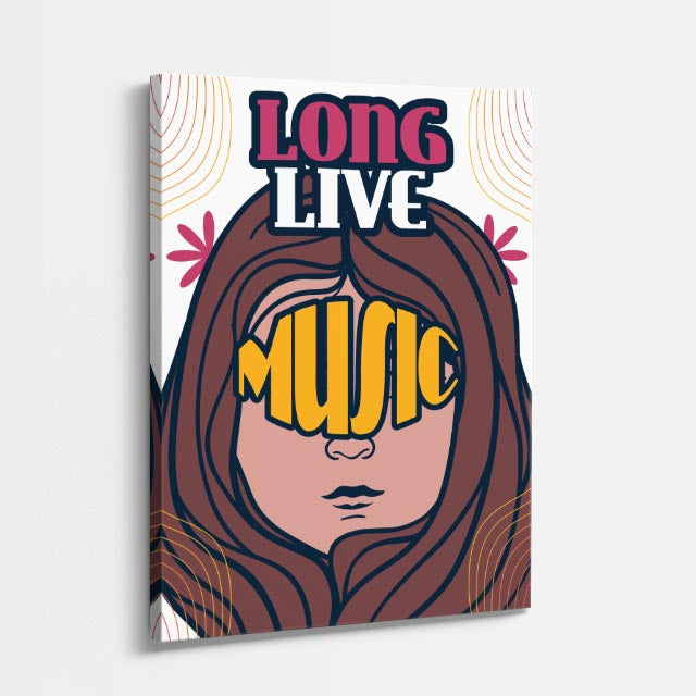 cuadro canvas 70s psicodelia long live music chica retro vertical