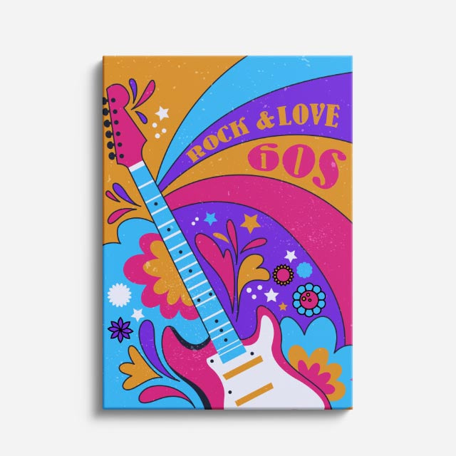 cuadro canvas 70s psicodelia rock love 60s guitarra colorida vertical