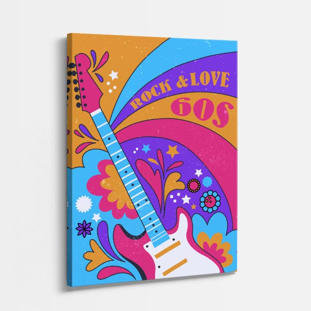 cuadro canvas 70s psicodelia rock love 60s guitarra colorida vertical