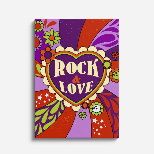 cuadro canvas 70s psicodelia rock love corazón flores vertical