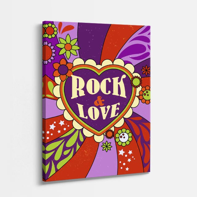 cuadro canvas 70s psicodelia rock love corazón flores vertical