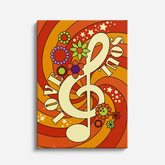cuadro canvas 70s psicodelia clave musical psicodélica retro vertical