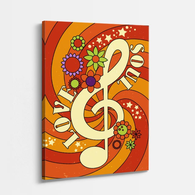 cuadro canvas 70s psicodelia clave musical psicodélica retro vertical