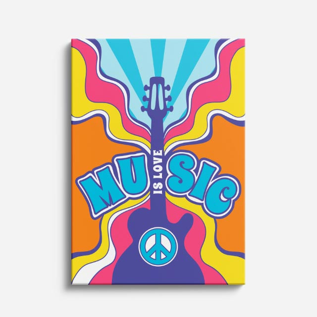 cuadro canvas 70s psicodelia music is love guitarra amarilla vertical