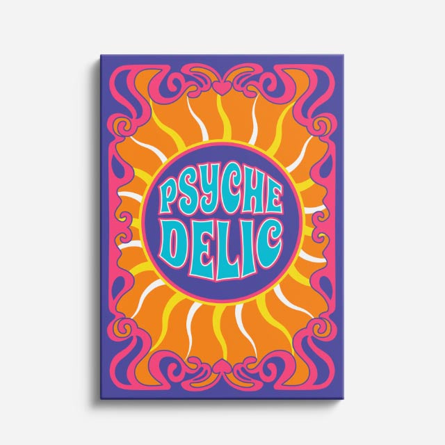 cuadro canvas 70s psicodelia psychedelic sol naranja retro vertical