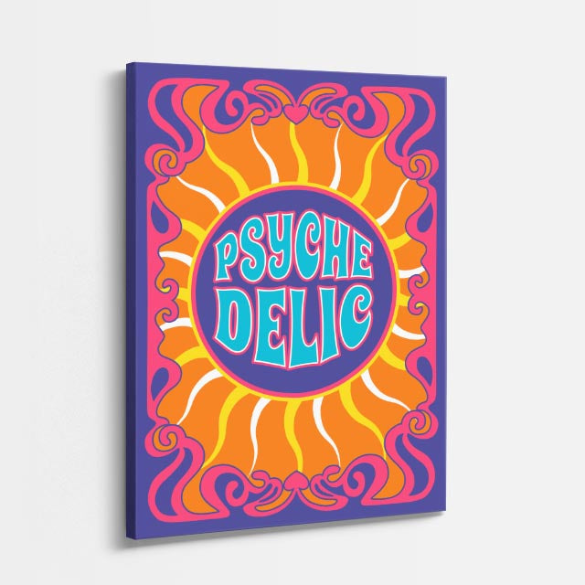 cuadro canvas 70s psicodelia psychedelic sol naranja retro vertical