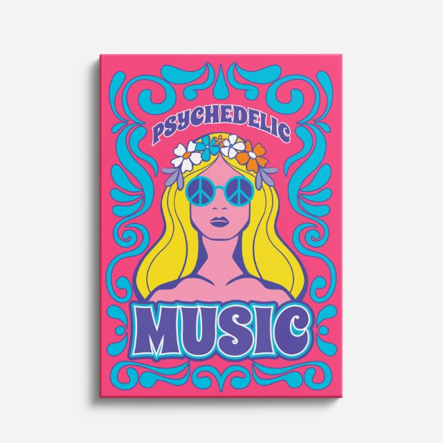 cuadro canvas 70s psicodelia chica psychedelic music azul vertical