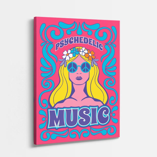 cuadro canvas 70s psicodelia chica psychedelic music azul vertical