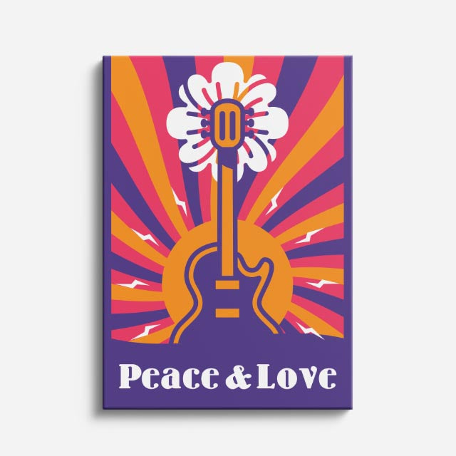 cuadro canvas 70s psicodelia peace love guitarra girasol vertical