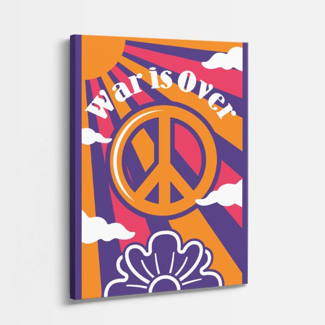 cuadro canvas 70s psicodelia war is over peace naranja vertical