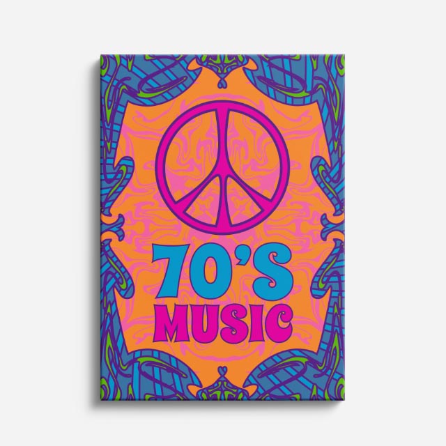 cuadro canvas 70s psicodelia 70s music peace naranja vertical