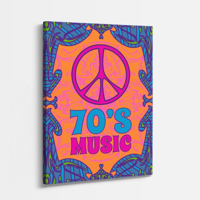 cuadro canvas 70s psicodelia 70s music peace naranja vertical