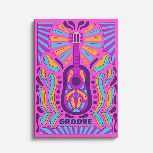 cuadro canvas 70s psicodelia groove guitarra colorida vertical
