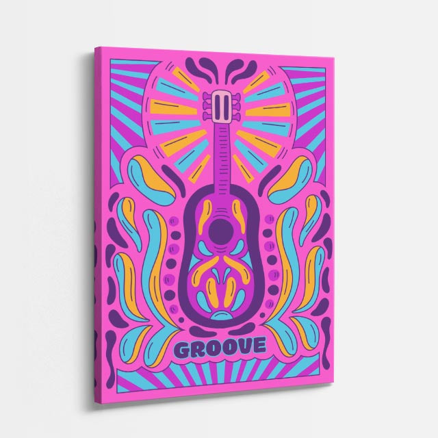 cuadro canvas 70s psicodelia groove guitarra colorida vertical