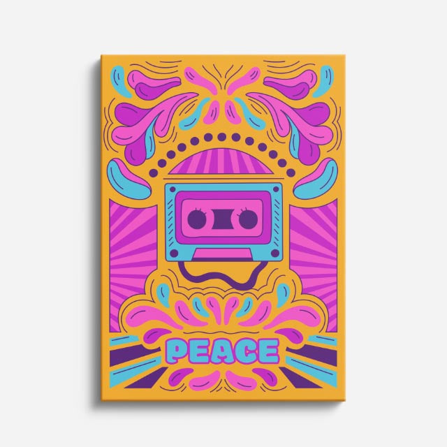 cuadro canvas 70s psicodelia peace cassette retro rosa vertical