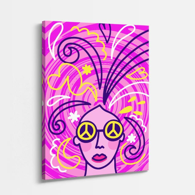 cuadro canvas 70s psicodelia chica psicodélica gafas peace vertical