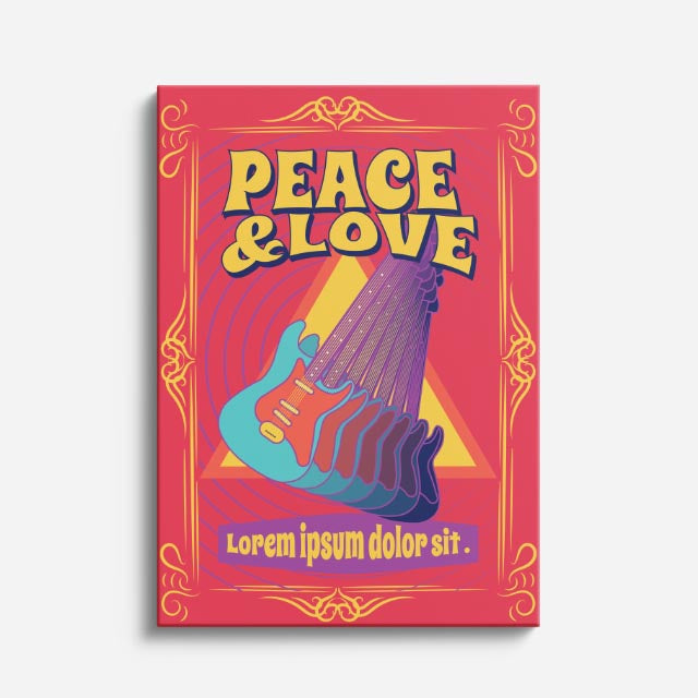 cuadro canvas 70s psicodelia peace love guitarra coral vertical