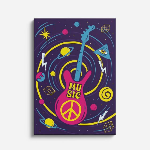cuadro canvas 70s psicodelia music peace guitarra morada vertical