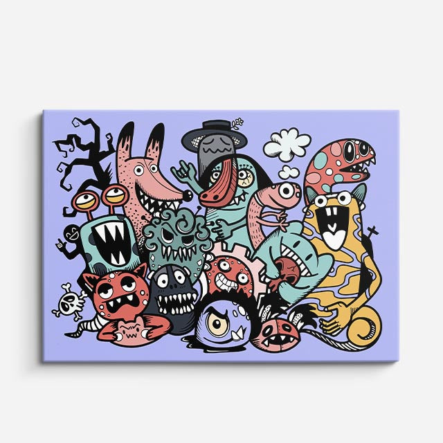 Cuadro canvas Monstruos de Medianoche - Doodles Pop Art Color - Vista Frente