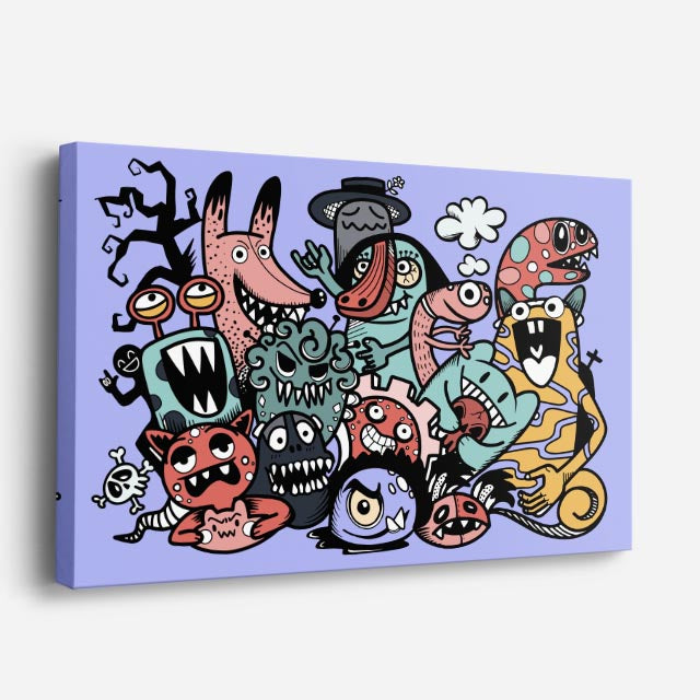 Cuadro canvas Monstruos de Medianoche - Doodles Pop Art Color - Vista Perspectiva