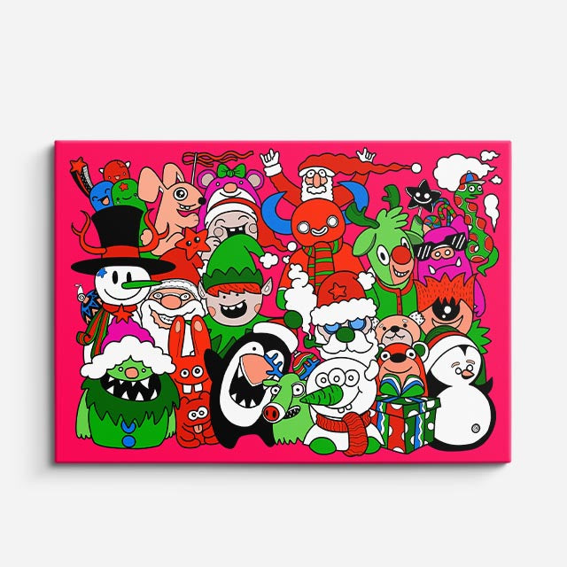 Cuadro canvas Navidad Caotica Pop - Doodles Pop Art Color - Vista Frente