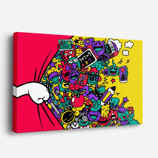 Cuadro canvas Explosion Amarilla Pop - Doodles Pop Art Color - Vista Perspectiva