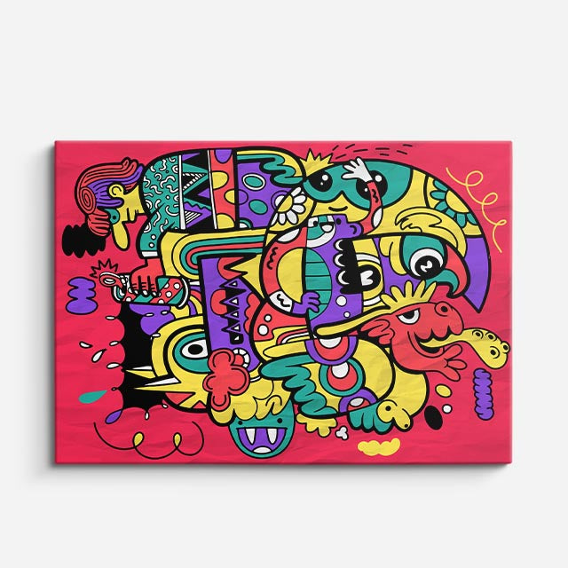 Cuadro canvas Ritmo y Caos Visual - Doodles Pop Art Color - Vista Frente