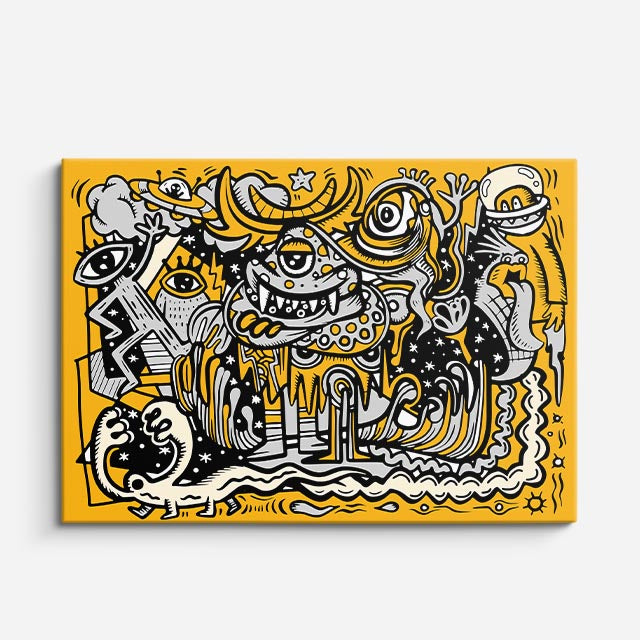 Cuadro canvas Bestia Dorada Tribal - Doodles Pop Art Color - Vista Frente