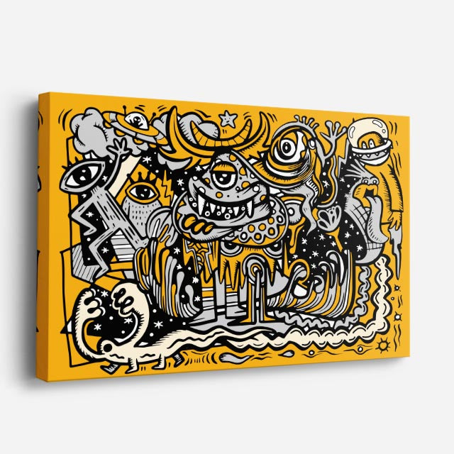 Cuadro canvas Bestia Dorada Tribal - Doodles Pop Art Color - Vista Perspectiva