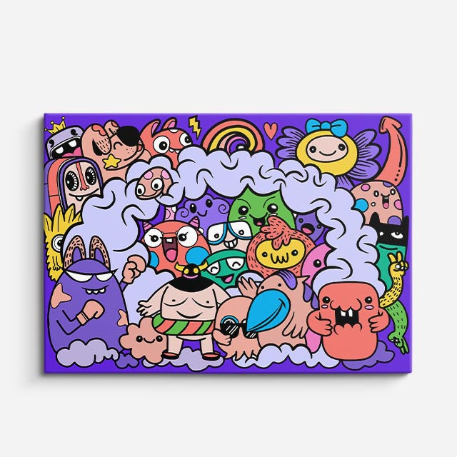 Cuadro canvas Nube de Criaturas Dulces - Doodles Pop Art Color - Vista Frente