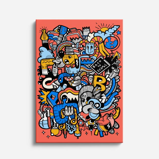 Cuadro canvas Letras y Monstruos Urbanos - Doodles Pop Art Color - Vista Frente