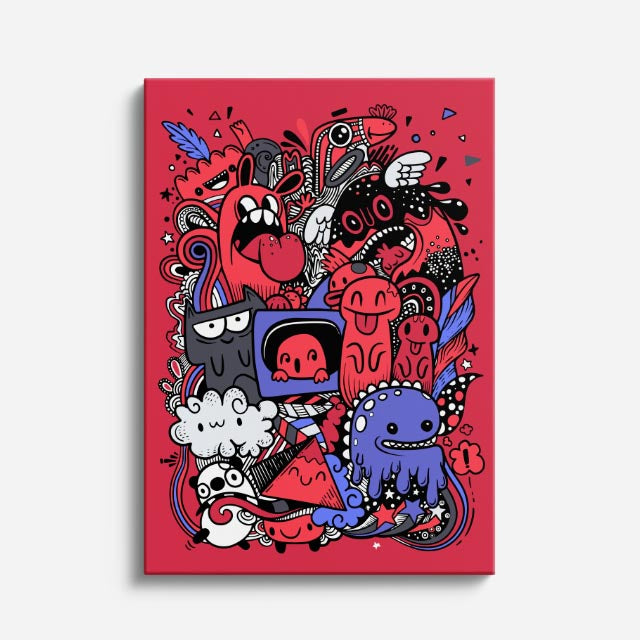 Cuadro canvas Invasion Roja Pop - Doodles Pop Art Color - Vista Frente