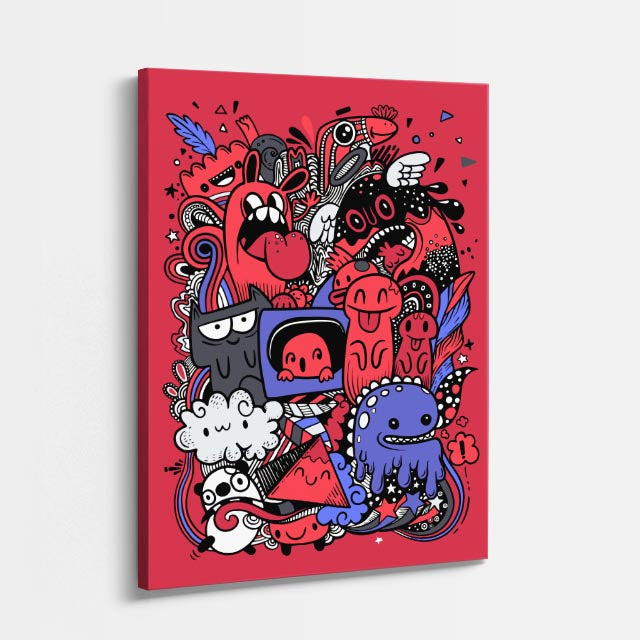 Cuadro canvas Invasion Roja Pop - Doodles Pop Art Color - Vista Perspectiva