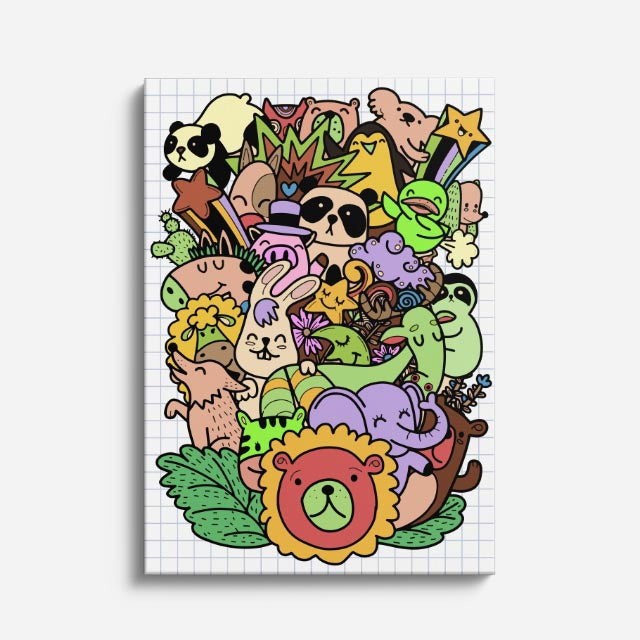 Cuadro canvas Jungle de Personajes Tiernos - Doodles Pop Art Color - Vista Frente