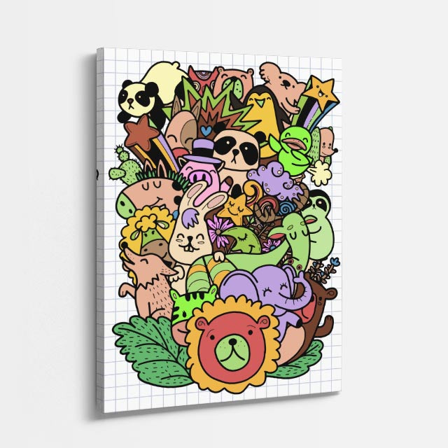 Cuadro canvas Jungle de Personajes Tiernos - Doodles Pop Art Color - Vista Perspectiva