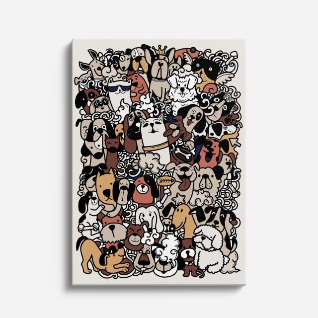 Cuadro canvas Pandilla Canina Doodle - Doodles Pop Art Color - Vista Frente