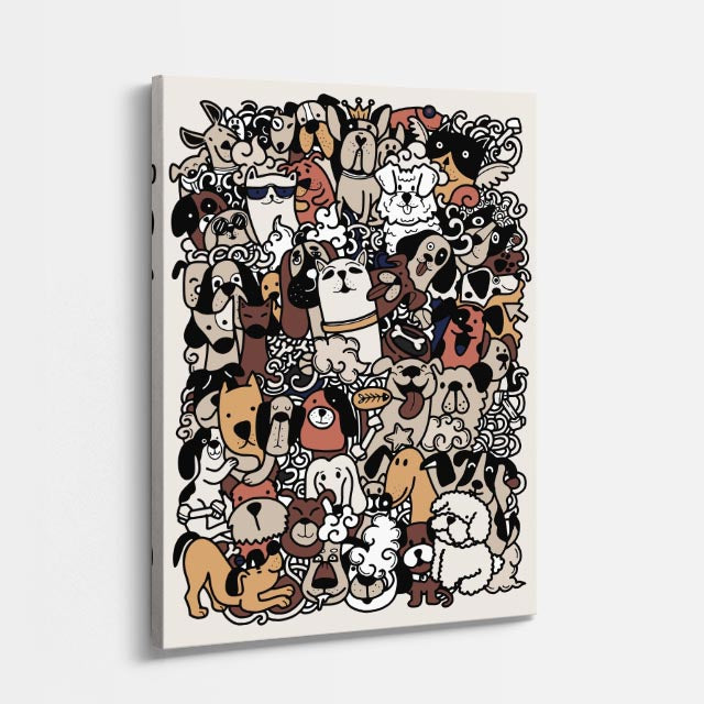 Cuadro canvas Pandilla Canina Doodle - Doodles Pop Art Color - Vista Perspectiva