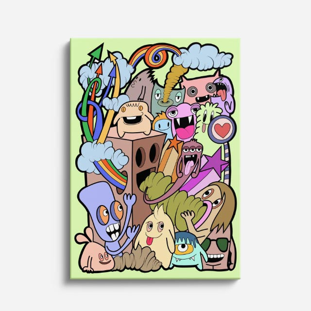 Cuadro canvas Escuela de Monstruos Locos - Doodles Pop Art Color - Vista Frente