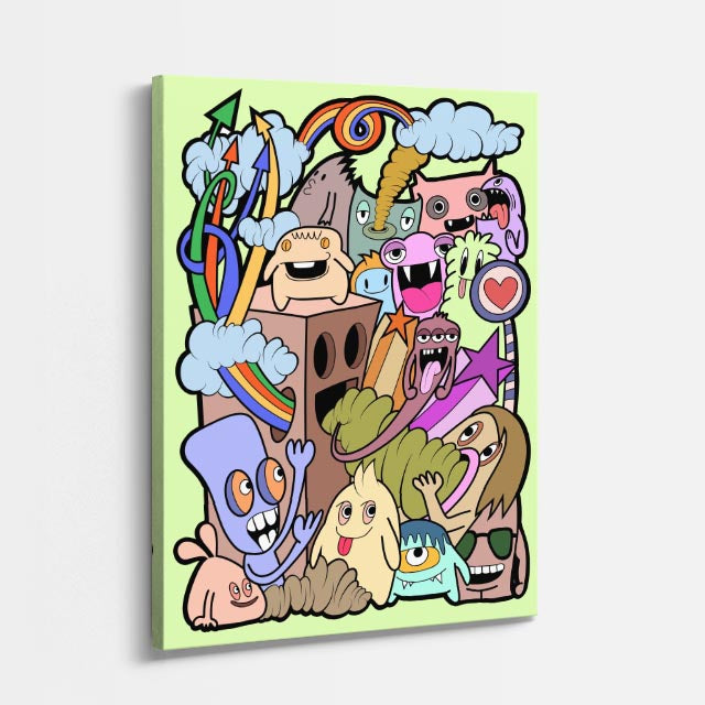 Cuadro canvas Escuela de Monstruos Locos - Doodles Pop Art Color - Vista Perspectiva