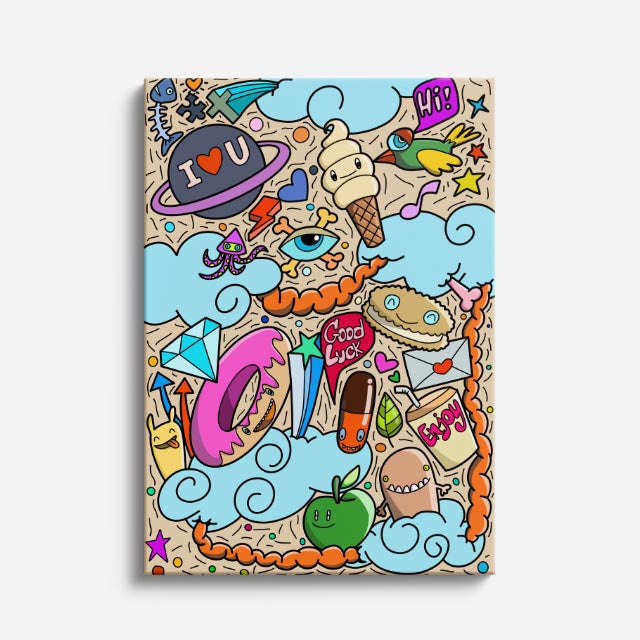 Cuadro canvas Dulce Caos Pastel - Doodles Pop Art Color - Vista Frente