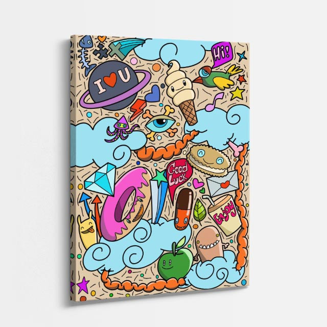 Cuadro canvas Dulce Caos Pastel - Doodles Pop Art Color - Vista Perspectiva