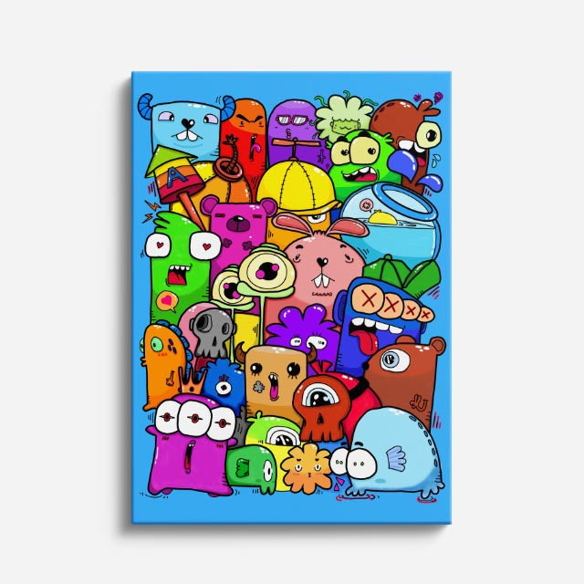 Cuadro canvas Fiesta de Cubos Pop - Doodles Pop Art Color - Vista Frente