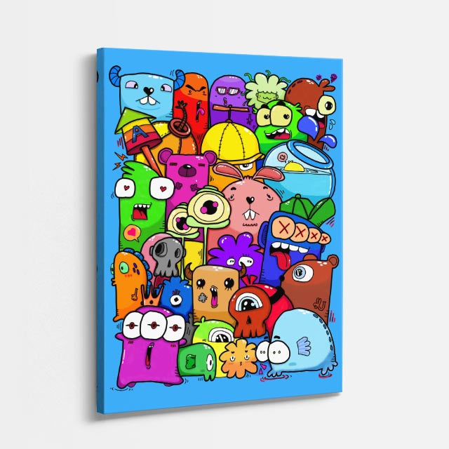Cuadro canvas Fiesta de Cubos Pop - Doodles Pop Art Color - Vista Perspectiva
