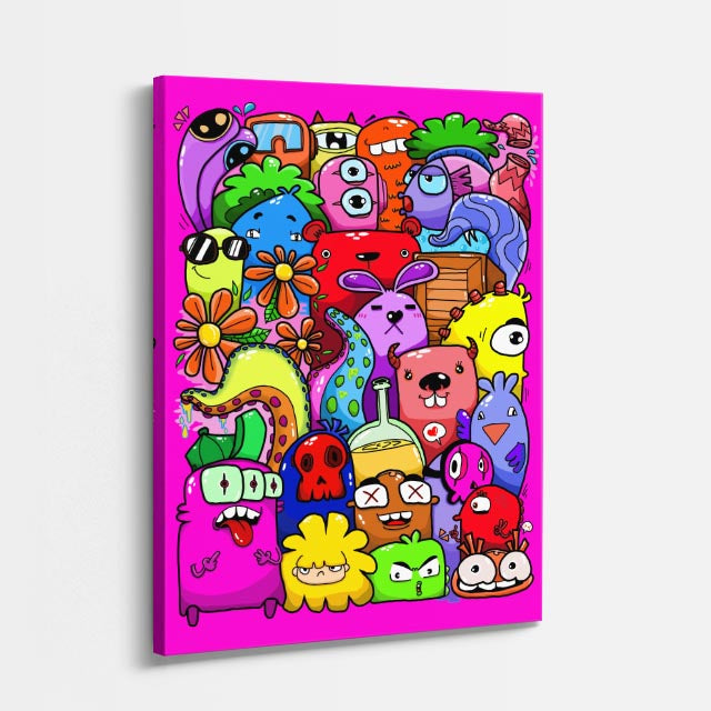 Cuadro canvas Jardin Fucsia de Monstruos - Doodles Pop Art Color - Vista Perspectiva
