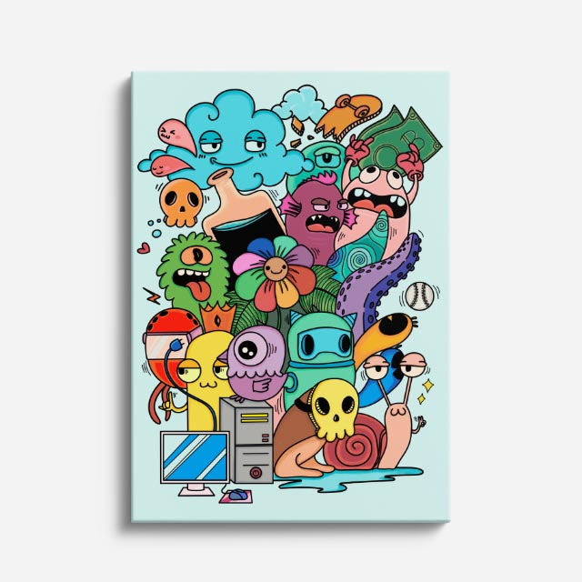Cuadro canvas Tecnologia y Criaturas Celestes - Doodles Pop Art Color - Vista Frente