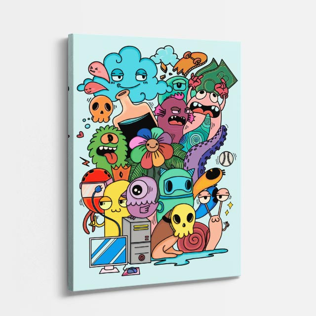 Cuadro canvas Tecnologia y Criaturas Celestes - Doodles Pop Art Color - Vista Perspectiva