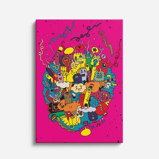 Cuadro canvas Amor en Rosa Explosivo - Doodles Pop Art Color - Vista Frente